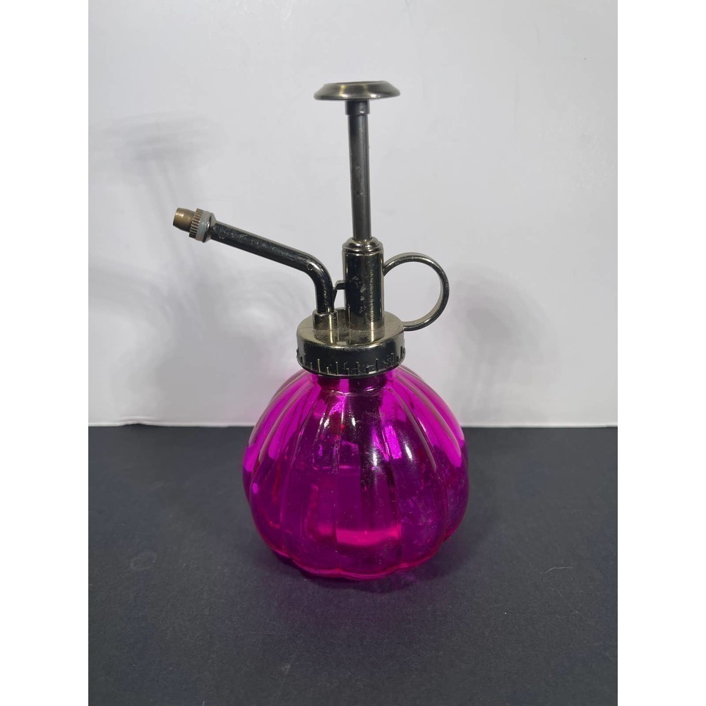 WATER Spray Bottle Vintage Pumpkin Style Decorative Glass Plant Atomizer Pink